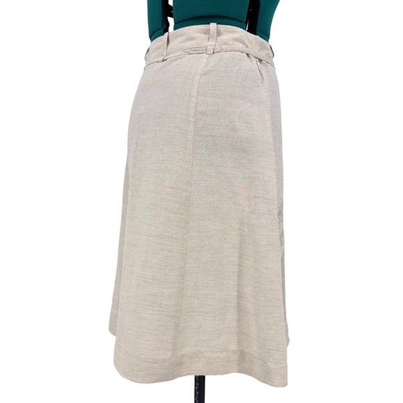 Part Two Beige A-Line Embroidered Detail Linen-Blend Knee Length Skirt, 8 - Picture 10 of 16